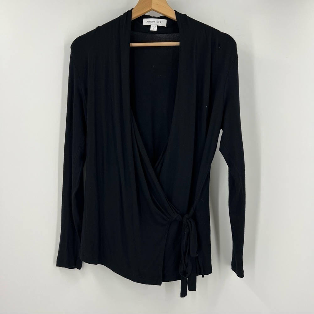 Amour Vert Shawl Wrap Tie Waist Cardigan Black sz XS